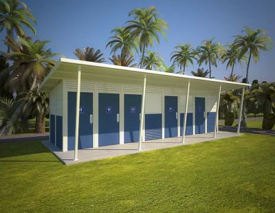 Yarra 7 Standard Toilet Building with Deep Ocean and Surfmist colour scheme